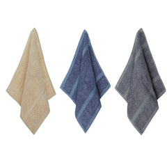 Velve 100% Bamboo Face Towel 600 Gsm | 2x Softer & Absorbent Than Cotton Towels | Skin Friendly With Non-Toxic Colors (Royal Blue, Beige & Grey)- Pack Of 3