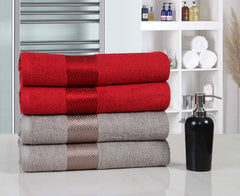 Fash Home International 500 Gsm | 100% Cotton Highly Absorbent Super Luxury Large Couple Bath Towel Set Combo Pack Of 4 (Maroon Red & Beige)