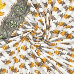 1 Queen Size Bedsheet For Double Bed With 2 Pillow Covers (90 X 108 Inches) White & Yellow | Beautiful Printed Designs - Breathable 100% Cotton Bedsheet Comfortable