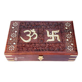 Wooden Carved Om Box, Rosewood Jewellery Box, Kit, Vanity Organiser For Women, Storage, Gold, Cash, Money, Good Luck Shagun Gift, Pooja Temple Samagri 10 X 6 Inches, Pious Galaxy, Colour - Brown