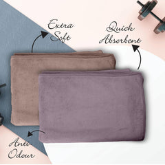 Housse Microfiber Hand Towel 400 Gsm | Premium Quality Towels Ultra Absorbent & Anti-Bacterial For Gym (Dapple Grey & Luxurious Mocha) - Pack Of 2
