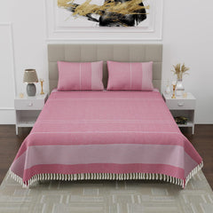 100% Cotton Double Bedsheet With Two Pillow Cover - Queen Size 90 X 100 Inches, Pink | Handloom Cotton Bedsheets For Double Bed | All Season Comfort