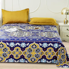 Perfect Double Bedsheet With 2 Pillow Covers - 88 X 100 Inches, Blue & Yellow | Breathable & Skin-Friendly Bedsheet | 240 Thread Count