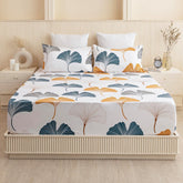 Premium Cotton Fitted Bedsheet King Size - 78 X 72 Inches With 2 Pillow Covers, Mustard & White | Super Soft, Breathable & Wrinkle Free