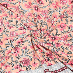 Traditional Rajasthani Design Bedsheet With 2 Pillow Covers - 90 X 108 Inches, Peach & Pink | Color Fade Resistant & Shrinkage Resistant For All-Season Use