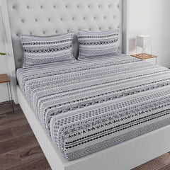 White & Black King Size Bedsheet With 2 Pillow Covers - 110 X 108 Inches | Cotton Bed Sheets Are Easy To Wash And Maintain At Home