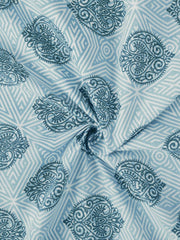 Handloom Printed Double Bedsheet For Queen Size With 2 Matching Pillow Cover | Size 90 X 100 Inches, Blue - Cotton Bedsheets For Double Bed | Soft & Smooth