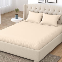 Super King Size Fitted Bedsheet With 2 Pillow Cover - 78 X 78 Inches, Beige | Super Soft Premium Brushed Glace Cotton Bedsheet, Breathable & Wrinkle Free