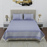 100% Cotton Double Bedsheet With Two Pillow Cover - Queen Size 90 X 100 Inches, Rock Blue | Handloom Cotton Bedsheets For Double Bed | All Season Comfort