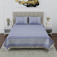 100% Cotton Double Bedsheet With Two Pillow Cover - Queen Size 90 X 100 Inches, Rock Blue | Handloom Cotton Bedsheets For Double Bed | All Season Comfort