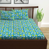 Super Soft 100% Cotton Bedsheet For Queen Size With 2 Pillow Covers | 87 X 100 Inches, Teal & Yellow - Perfect For Home Decor & Gifts | 144 Thread Count