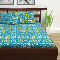 Super Soft 100% Cotton Bedsheet For Queen Size With 2 Pillow Covers | 87 X 100 Inches, Teal & Yellow - Perfect For Home Decor & Gifts | 144 Thread Count