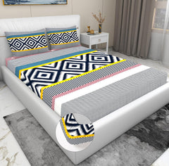 Elastic Fitted Bedsheet For King Size With 2 Pillow Covers - 72 X 78 X 8 Inches, Multicolor | Presents Luxurious Glace Cotton Super Soft 210 Thread Count