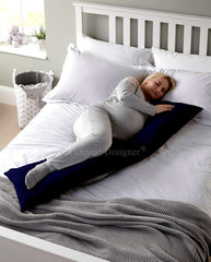 Microfiber Filling Body Pillow With Removable Soft Cotton Cover, Navy Blue - 18 X 54 Inch | Pillow For Pregnancy Leg Hips Back Support, Adjustable, Multipurpose Maternity Pillow - Pack Of 1