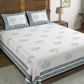 Hand Block Printed Cotton King Size Bedsheet With 2 Pillow Covers, 90 X 108 Inches, Light Grey | Good For Villas, Guest Houses, & Daily Home Use