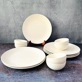 Subhra Handcrafted Ceramic Dinner Set - 12 Pieces | 6 Dinner Plates + 6 Katori Bowls, 180ml Each | Matte Finish White Dinnerware Set | Serving For 6, Microwave Safe