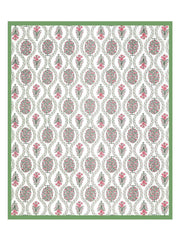 Jaipuri Bedsheet For Double Bed With 2 Pillow Covers - 90 X 108 Inches, Green & Pink | Pure Cotton Bedsheet King Size Bed | Soft & Breathable Fabric