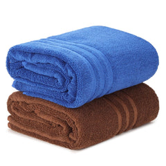 Techsrmaji Cotton Bath Towels 1000 Gsm | Towels For Bathroom Large Size Absorber Towel For Men & Women (Blue & Brown)- Set Of 2