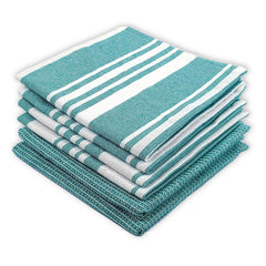 Indihaus Cotton Multi-Purpose Kitchen Hand Towels 370 Gsm | Waffle & Stripes Lunch, Dish Towel (Ocean Teal)- Pack Of 6