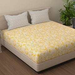 Yellow & Grey King Size Bedsheet With 2 Pillow Covers - 108 X 108 Inches | Cotton Bed Sheets Are Easy To Wash And Maintain At Home