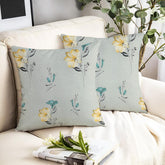 Microfiber Square Pillow Cushion For Sofa & Bed, Light Green - 24 X 24 Inch | Flower Deigns, Fluffy For Comfort & Back Support | Breathable, Premium Cotton Cushion Cover With Zip - Set Of 2