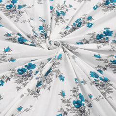 144 TC Cotton Bedsheet For Single Bed With 1 Pillow Cover - 55 X 88 Inches, Cyan Blue & Grey | Good For Guest Houses, & Daily Home Use
