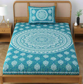 Single Bedsheet With 1 Pillow Covers - 54 X 84 Inches, Sea Green | Long Lasting & Soft 120 Thread Count Bedsheet | Traditional Jaipuri Printed Bedsheet