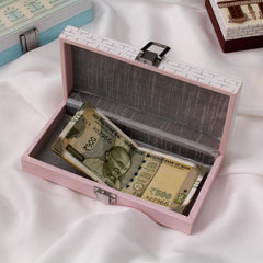 Roman Wooden Printed Cash Box Versatile For Shagun, Gifting, Gaddi, & Jewellery, Perfect For Shagun Envelopes, Wedding Gifts, Colour - Pink, Special Feature - Portable