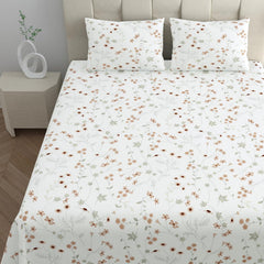 Floral Bedsheet For Super King Size Bedding With 2 Pillow Cover For Bedroom - 108 X 120 Inches, Crimson & White | Ideal For Hotel, House, Guest House