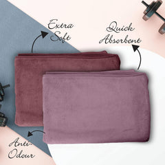 Housse Microfiber Hand Towel 1200 Gsm | Premium Quality Towels Ultra Absorbent & Anti-Bacterial For Gym (Rose Taupe & Nirvana Purple) - Pack Of 6