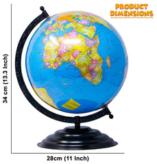 Educational Globe - 13 Inch Height Metal Base + India Political Map (70 X 100 Cm) - Home & Office Decor World Globe For Gifting & Learning