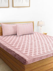 Handloom Printed Double Bedsheet For Queen Size With 2 Matching Pillow Cover | Size 90 X 100 Inches, Pink - Cotton Bedsheets For Double Bed | Soft & Smooth