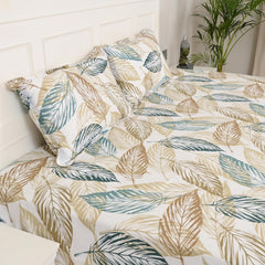 Super King Pure Cotton Bedsheet With 2 Pillow Covers | 108 × 108 Inches, Beige & Green | Soft Breathable Floral Design Bedding | Comfortable Sleep All Year