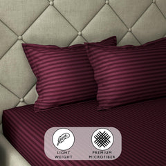 Stripes King Size Cotton Bedsheet With 2 Pillow Covers - 86 X 94 Inches, Maroon | Perfect For Home Decor, Guest House | Ideal For All Seasons
