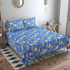 King Size Double Bedsheets With 2 King Size Pillow Covers - 108 X 108 Inches, Blue | Luxury Soft Sheet, Lightweight & Breathable Bedsheet