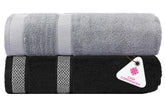 Casa Copenhagen Designed In Denmark Solitaire Super Soft 2 Pieces 100% Cotton Large Bath Towel 525 Gsm - Black & Feather Grey