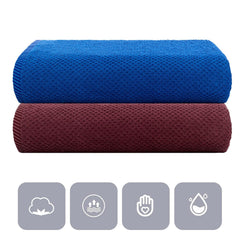 Casa Copenhagen Designed In Denmark Popcorn Super Soft 2 Pieces 100% Cotton Large Bath Towel 525 Gsm - Burgundy & Electric