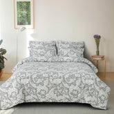 1 Flat Bedsheet For King Size With 2 Pillow Cover + Comforter - 90 X 100 Inch, Grey & White | Super Soft Glace Cotton - 4 Pcs Bedding Set | Perfect Gifts Set Wedding, Anniversary