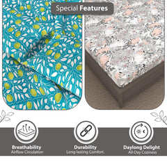 Combo 2 Single Bedsheet With 2 Pillow Cover - 57 X 87 Inches, Green & Grey | 144 Thread Count Lightweight, Soft, Skin Friendly - Durable Bedsheets For Everyday Comfort