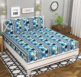 100% Cotton Double Bedsheet Set With 2 Pillow Covers | 90 X 90 Inches, Blue & White - Lightweight & Breathable, Perfect For All Seasons