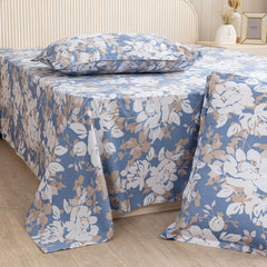 Super King Size Bedsheet With Two Pillow Covers - 108 X 108 Inches, White & Blue | Super Soft All-Season Floral Bedsheet | Home Decor & Gifting