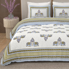 1 Queen Size Bedsheet For Double Bed With 2 Pillow Covers (90 X 108 Inches) Off White & Grey | Beautiful Printed Designs - Breathable 100% Cotton Bedsheet Comfortable