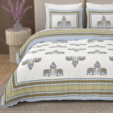 1 Queen Size Bedsheet For Double Bed With 2 Pillow Covers (95 X 108 Inches) Cream & Grey | Floral Print Designs - Breathable 100% Cotton Bedsheet Comfortable