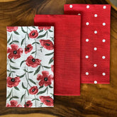 Oak & Lily 100% Cotton Kitchen Napkins Dish Towels 350 Gsm | Premium European Quality Washable, Large Size Kitchen Cloth For Roti, Cleaning, Drying | Red Poppy Print (Set Of 3)