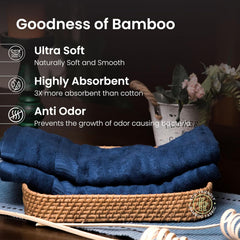 Mush Bamboo 100% Bamboo Hand Towels 400 Gsm | Ultra Soft, Absorbent & Quick Dry Towel (Navy Blue & White) - Set Of 2