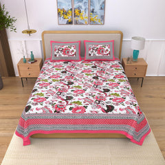 Traditional Rajasthani Design Bedsheet With 2 Pillow Covers - 90 X 108 Inches, Rose Pink | Color Fade Resistant & Shrinkage Resistant For All-Season Use