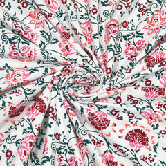 1 Queen Size Bedsheet For Double Bed With 2 Pillow Covers (90 X 108 Inches) White & Pink | Beautiful Printed Designs - Breathable 100% Cotton Bedsheet Comfortable