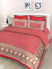 Printed Double Bedsheet For King Size With 2 Pillow Covers - 90 X 100 Inches, Red & White | Better Use Soft Detergent For Long Durability