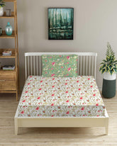 1 Single Bedsheet With 1 Pillow Cover - 36 X 78 Inches, Green & White | Breathable & Skin Friendly Bedsheet | Ideal For Hotel, Guest House, Bedroom