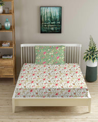 1 Single Bedsheet With 1 Pillow Cover - 36 X 78 Inches, Green & White | Breathable & Skin Friendly Bedsheet | Ideal For Hotel, Guest House, Bedroom